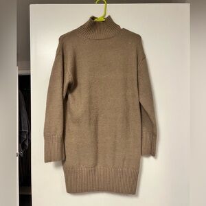 Cozy Tan Turtleneck Sweater Dress